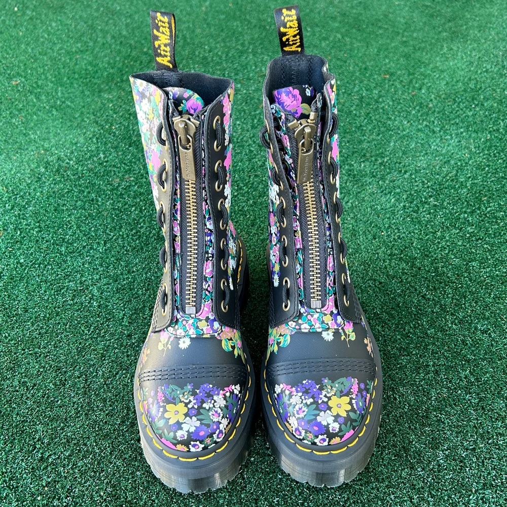 NWT Dr. Martens Sinclair Hi 10 Eye Quad Platform Boot Leather Floral Black 6 - Picture 4 of 14